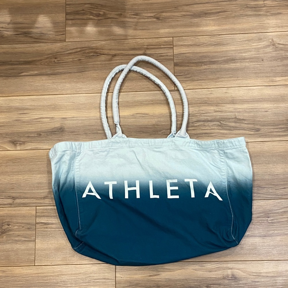 Athleta Ombre Teal Canvas Tote with Rope Handles